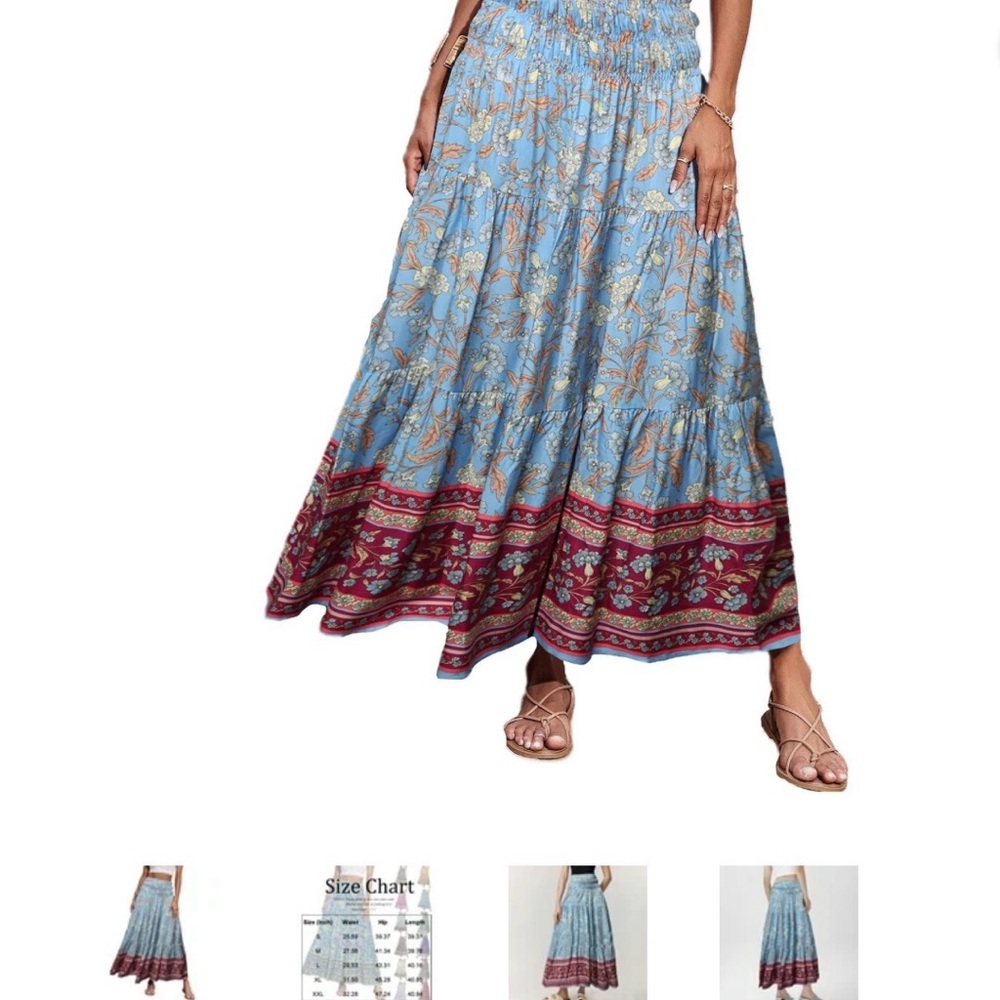 Amazon Blue and Red Floral Maxi Skirt - Picture 2 of 3